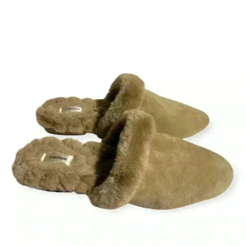 NWOT Birdies The Songbird Biscotti women’s Faux Fur Suede Slide Slippers sz 5.5 - Picture 2 of 6